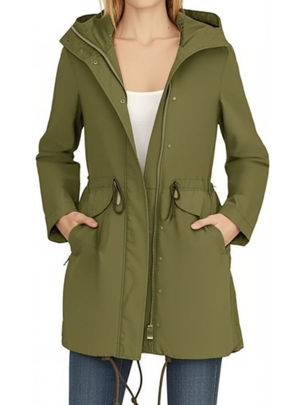 H&M Divided Olive Green Hooded Utility Parka - Medium